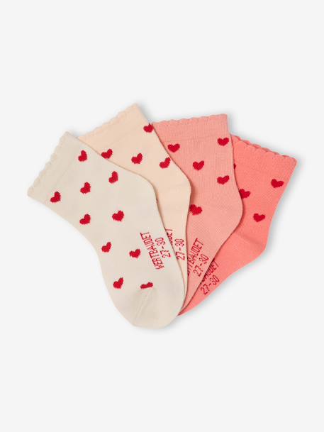 Lot 4 chaussettes fille cœur corail - vertbaudet enfant 
