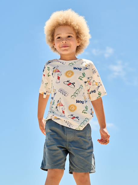 Elastische bermuda voor jongens dennen+jeansblauw+pastelgeel - vertbaudet enfant 