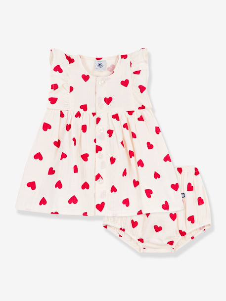 Jurk en bloomer baby met ruches van katoen ecru - vertbaudet enfant 