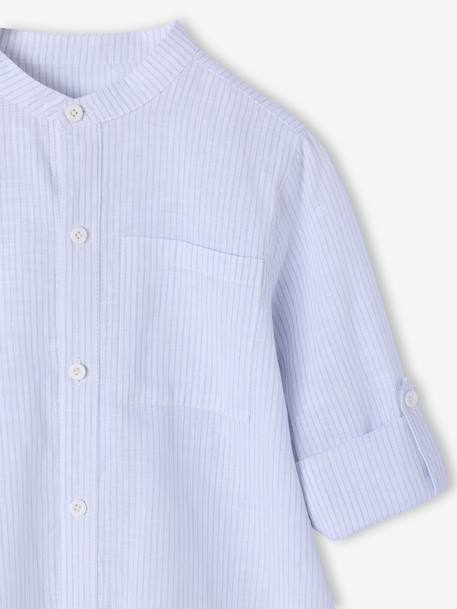 Chemise rayée col Mao garçon rayé bleu+rayé vert - vertbaudet enfant 