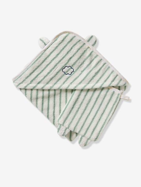 Cape de bain personnalisable et gant de toilette BIO vert sauge - vertbaudet enfant 