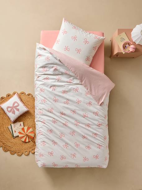Parure housse de couette et taie d'oreiller NOEUDS avec coton recyclé rose imprimé - vertbaudet enfant 