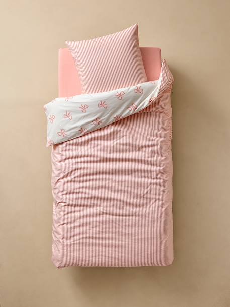 Parure housse de couette et taie d'oreiller NOEUDS avec coton recyclé rose imprimé - vertbaudet enfant 