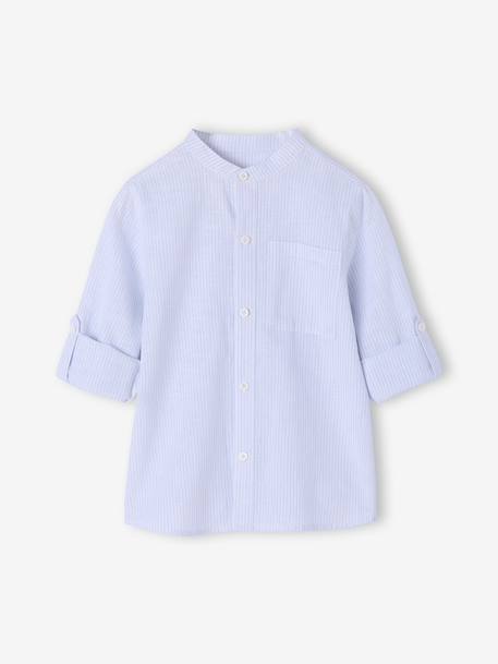 Chemise rayée col Mao garçon rayé bleu+rayé vert - vertbaudet enfant 