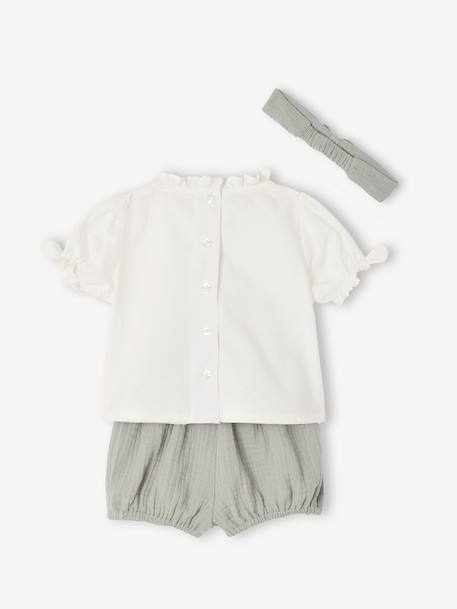 Ensemble 3 pièces bébé fille coton vert sauge - vertbaudet enfant 