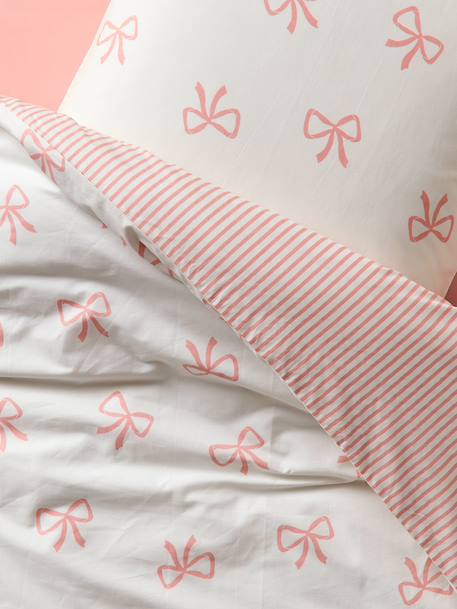 Parure housse de couette et taie d'oreiller NOEUDS avec coton recyclé rose imprimé - vertbaudet enfant 