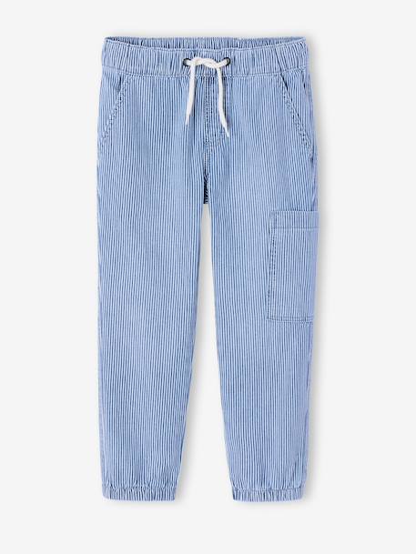 Pantalon denim garçon battle coton rayé bleu - vertbaudet enfant 