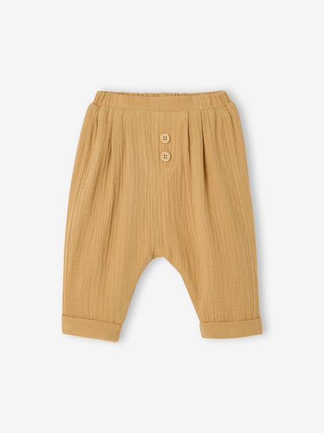 Pantalon bébé mixte coupe sarouel en gaze de coton Blanc+Bleu+jaune+rose+tilleul - vertbaudet enfant 