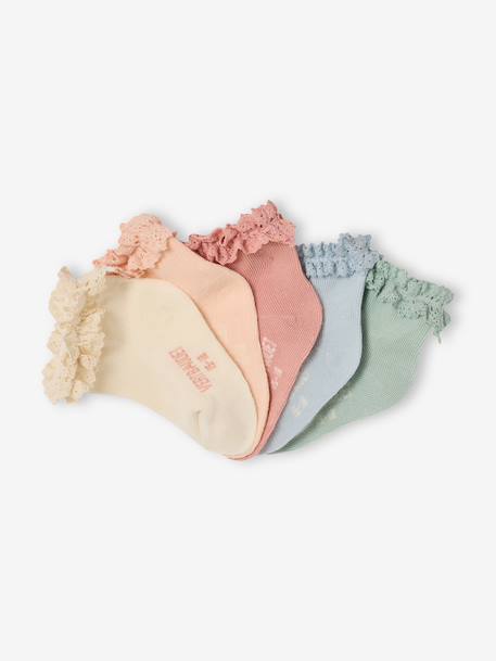 Set van 5 paar halfhoge sokken meisjes (baby) ecru+klei+rouge - vertbaudet enfant 