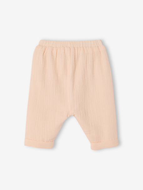 Pantalon bébé mixte coupe sarouel en gaze de coton Blanc+Bleu+jaune+rose+tilleul - vertbaudet enfant 