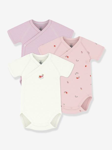 Lot 3 bodies croisés bébé coton Petit Bateau blanc - vertbaudet enfant 