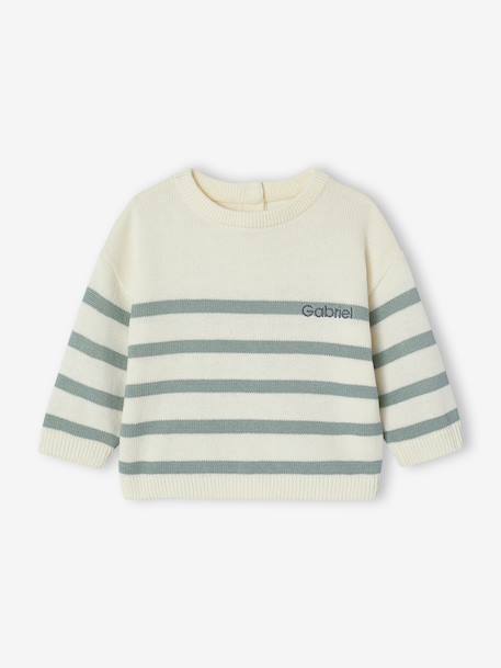 Gestreept baby trui van tricot karamel+marineblauw+saliegroen - vertbaudet enfant 