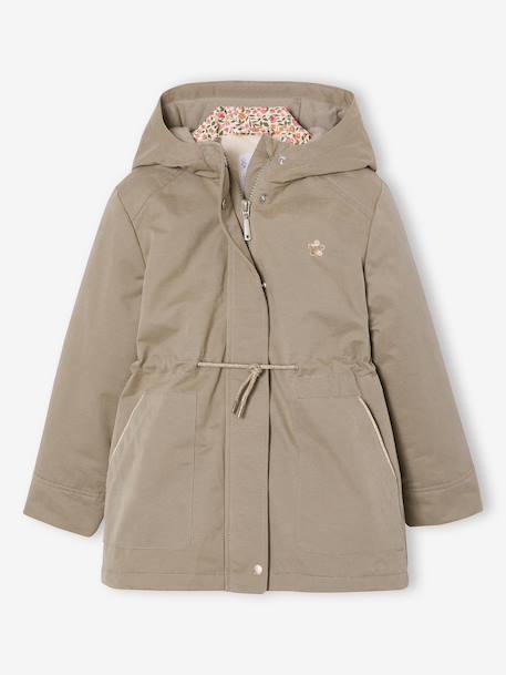 Parka fille 3 en 1 parka et coupe-vent imprimé fleurs kaki - vertbaudet enfant 