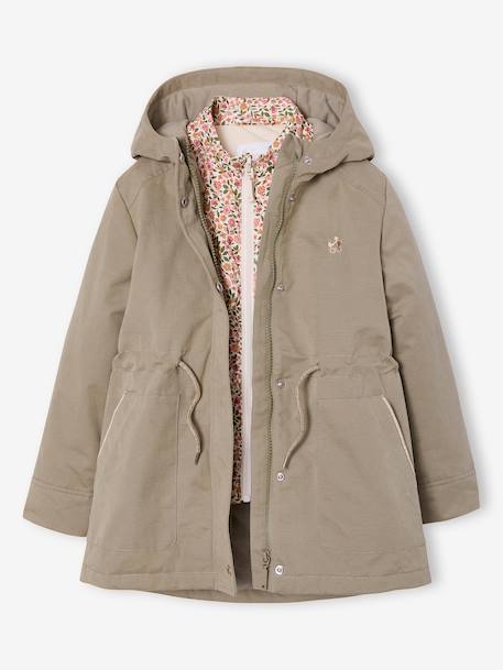 Parka fille 3 en 1 parka et coupe-vent imprimé fleurs kaki - vertbaudet enfant 