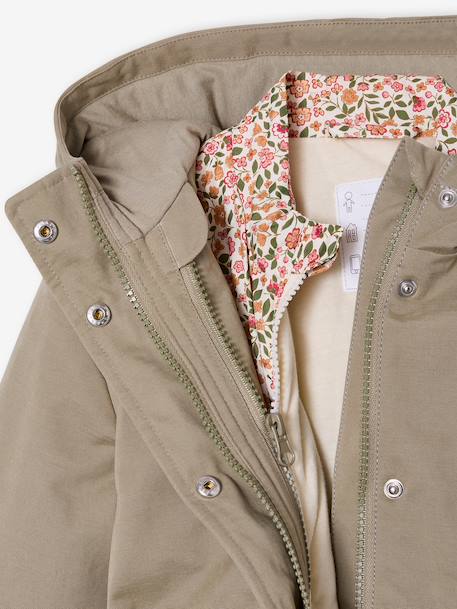 Parka fille 3 en 1 parka et coupe-vent imprimé fleurs kaki - vertbaudet enfant 