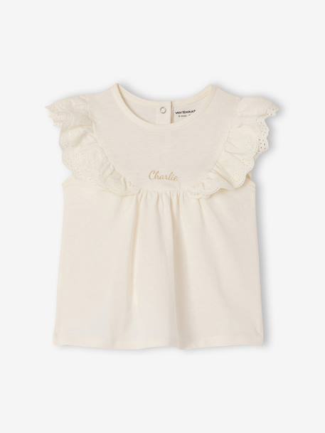 T-shirt broderie anglaise bébé fille écru+rose - vertbaudet enfant 