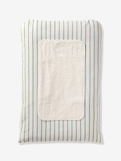 Personaliseerbare aankleedkussenhoes HANOÏ beige, bedrukt+ecru / bladgroen+meerkleurig+saliegroen - vertbaudet enfant 