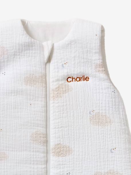 Gigoteuse sans manches ouverture centrale personnalisable DANS LES NUAGES blanc imprimé - vertbaudet enfant 