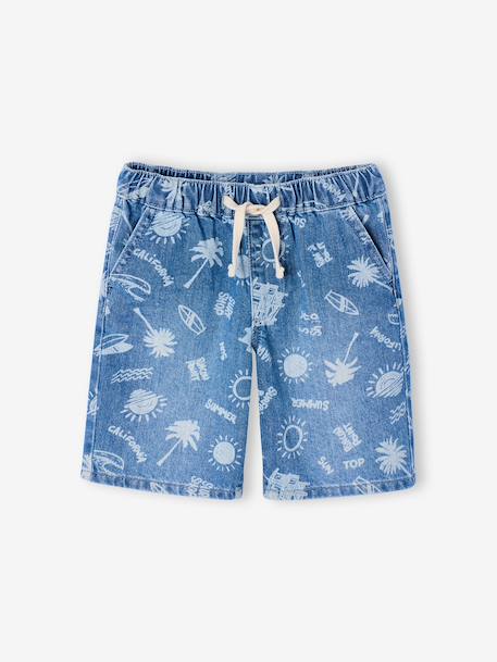 Bermuda garçon jean facile à enfiler bleu imprimé+denim gris+double stone+rayé bleu+stone - vertbaudet enfant 