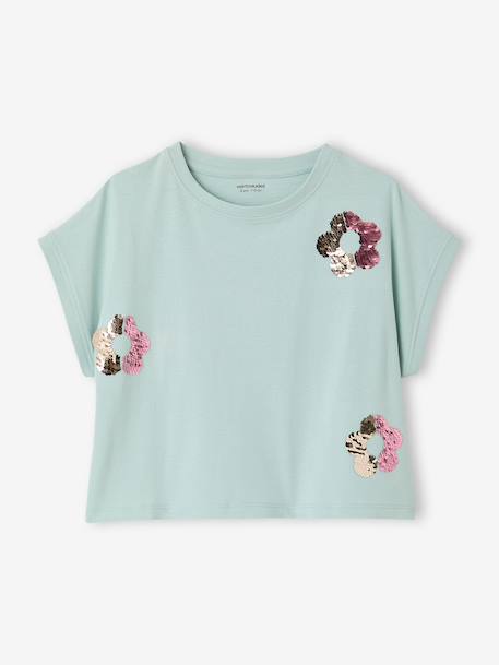 T-shirt fille motifs sequins écru+lilas+vert d'eau - vertbaudet enfant 