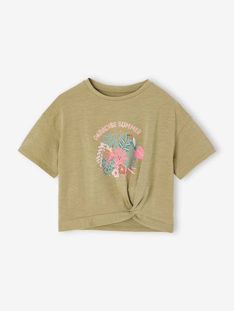 T-shirt met korte mouwen voor meisjes Ha écru+kaki - vertbaudet enfant 