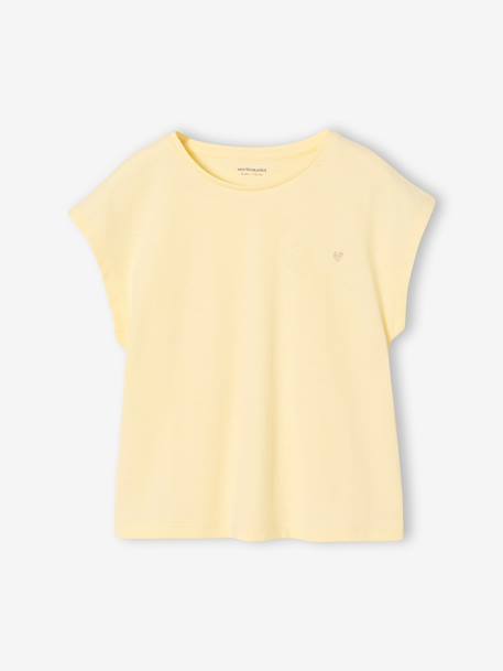 Effen Basics meisjesshirt met korte mouwen blauwgroen+ecru+lichtgeel+snoepjesroze - vertbaudet enfant 