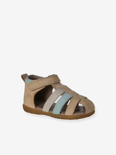 Lederen jongenssandalen voor de eerste stapjes bruin+marineblauw+veel beige - vertbaudet enfant 
