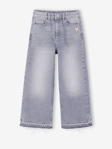 Jean fille large bas effiloché bleu foncé+denim bleached+gris+stone - vertbaudet enfant 