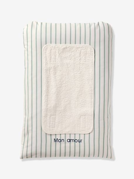 Housse matelas à langer personnalisable beige imprimé+écru / vert feuille+multicolore+vert sauge - vertbaudet enfant 