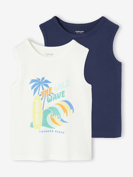 Lot de 2 débardeurs garçon lot blanc+lot bleu - vertbaudet enfant 