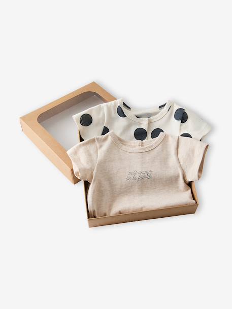 Coffret bébé 2 combishorts en coton bio beige chiné - vertbaudet enfant 