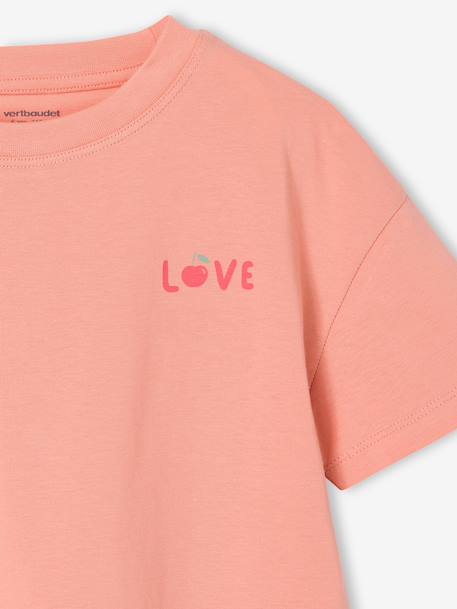Tee-shirt fille motif poitrine manches courtes abricot+rose bonbon+rouge - vertbaudet enfant 