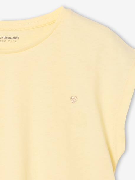 Effen Basics meisjesshirt met korte mouwen blauwgroen+ecru+lichtgeel+snoepjesroze - vertbaudet enfant 
