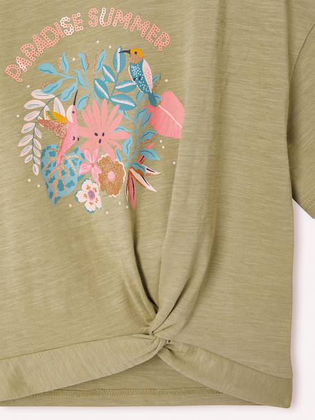 T-shirt manches courtes fille écru+kaki - vertbaudet enfant 