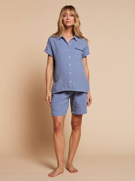 Pyjama short dames zwangerschap borstvoeding chambrayblauw - vertbaudet enfant 
