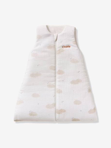Gigoteuse sans manches ouverture centrale personnalisable DANS LES NUAGES blanc imprimé - vertbaudet enfant 