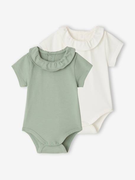 Set van 2 rompers voor baby met sierkraag met korte mouwen koraal+saliegroen - vertbaudet enfant 