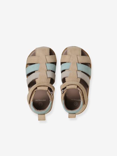 Lederen jongenssandalen voor de eerste stapjes bruin+marineblauw+veel beige - vertbaudet enfant 