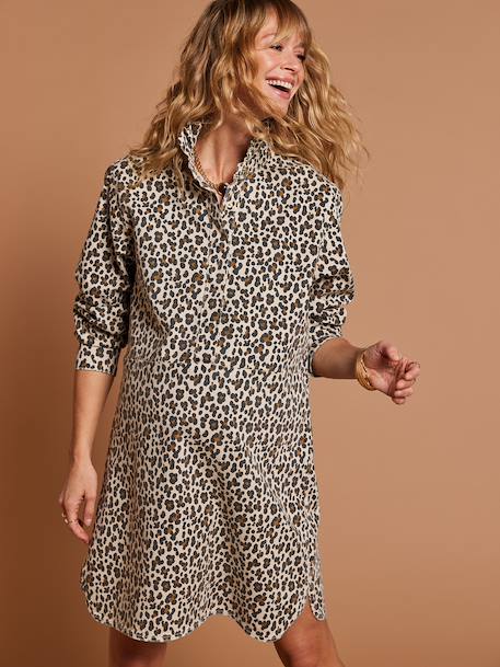 Robe léopard grossesse allaitement écru - vertbaudet enfant 
