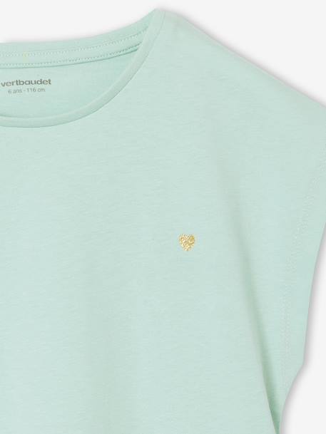 Tee-shirt fille uni fantaisie manches courtes personnalisable écru+marine+rose bonbon+vert d'eau - vertbaudet enfant 