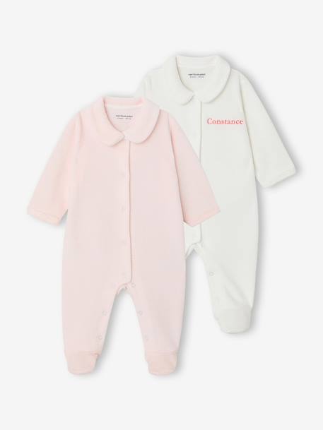 Lot de 2 pyjamas bébé mixtes en velours ouverture naissance beige+rose - vertbaudet enfant 