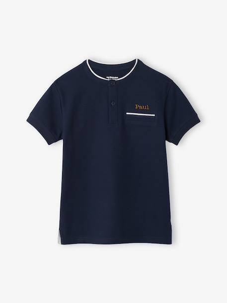 Polo garçon col Mao bleu ciel+écru+marine - vertbaudet enfant 