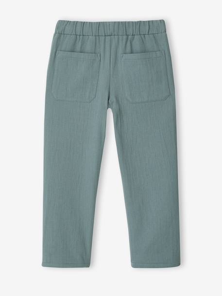 Broek van katoengaas voor jongens met verstelbare taille smaragdgroen - vertbaudet enfant 