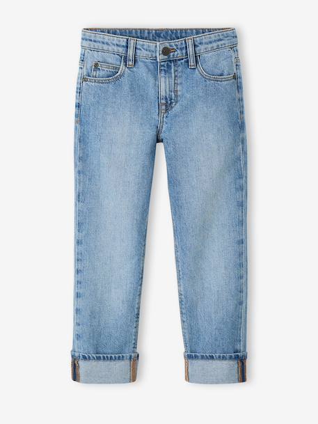 Jean garçon droit à revers denim brut+stone - vertbaudet enfant 