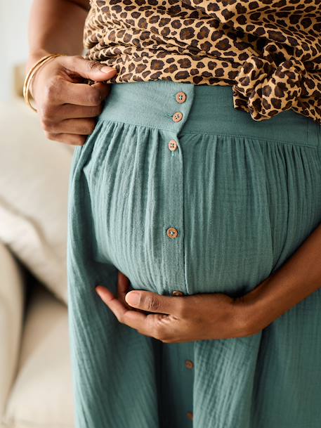 Jupe longue de grossesse en gaze de coton bleu ardoise+Terracotta+vert émeraude - vertbaudet enfant 
