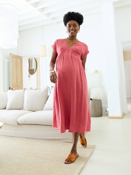 Robe longue grossesse et allaitement bleu grisé+rose - vertbaudet enfant 