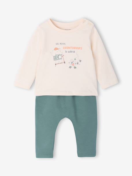 Ensemble bébé tee-shirt et pantalon en molleton bleu canard+rayé / caramel - vertbaudet enfant 