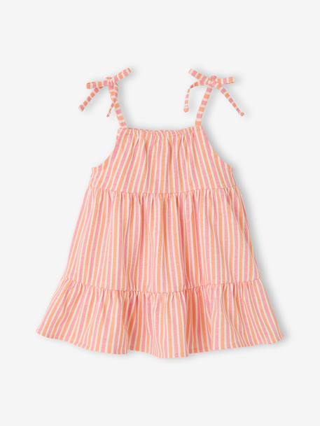 Robe bébé fille bretelles coton bio beige+rayé rose - vertbaudet enfant 