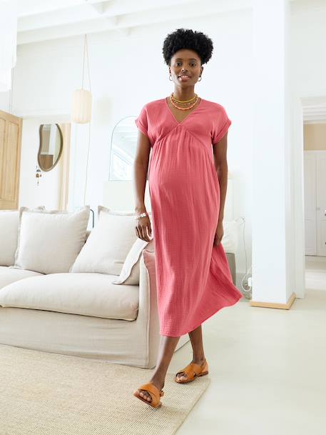 Robe longue grossesse et allaitement bleu grisé+rose - vertbaudet enfant 