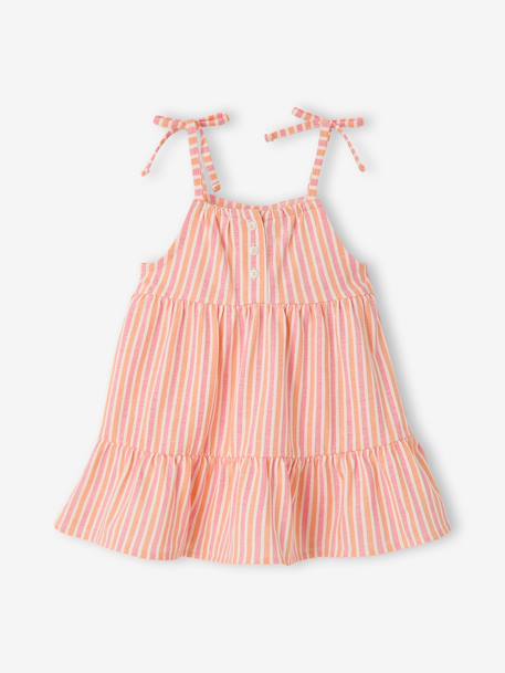 Jurk baby meisjes bretels biologisch katoen beige+roze, gestreept - vertbaudet enfant 